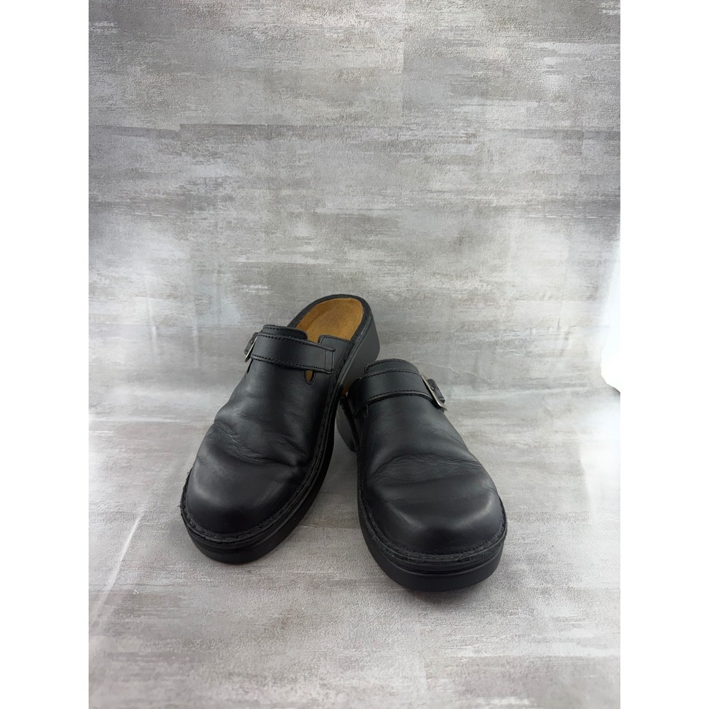 Naot Black Leather Buckle Clogs Platform Mules Shoes Women Sz EU 39